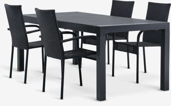 HESTEHAVE L205/275 table + 4 GUDHJEM chair black